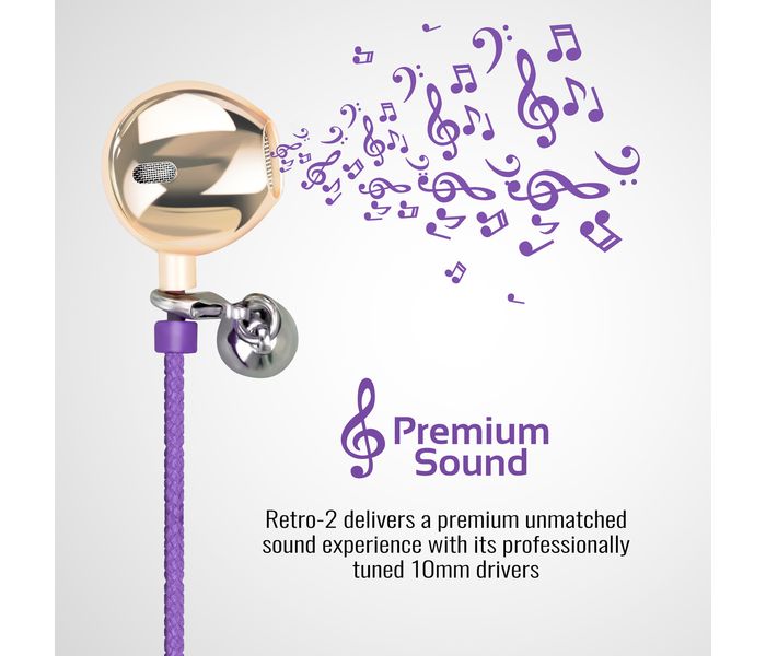 Promate Retro-2 Universal Wristband Style Stereo Earphones, Purple - Zoom Image 1