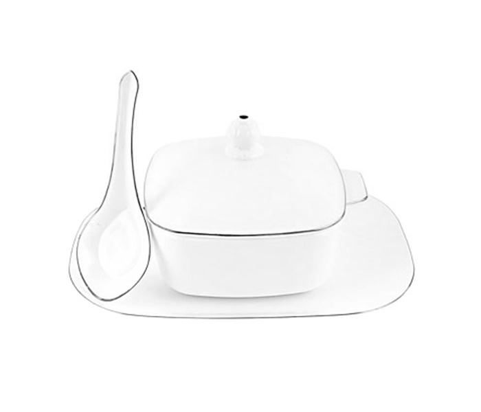 Royalford RF6808 Opal Ware Lyra Square Silver Line Dinner Set - White, 96 Pieces - Zoom Image 2