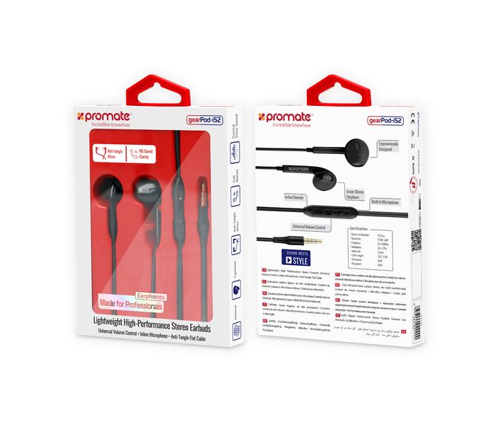 Promate Gearpod-Is2 Lightweight High-Performance Stereo Earphones, Black - Zoom Image 6