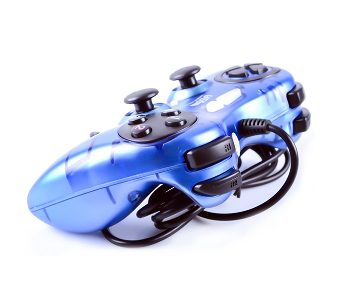 Trands TR-JP6479 USB 2.0 Dual Shock Vibration Single Controller Gamepad for PC - Blue & Black - Zoom Image 1