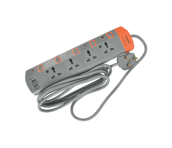 Electron EL-3010 4 Way Extension Socket with 2 USB - Grey & Orange, 3 Meter - Zoom Image