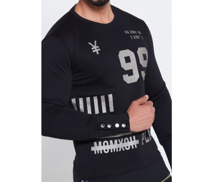 Petro OU10070 Printed Long Sleeve Side Button Sweat Shirt XL-Black - Zoom Image 4