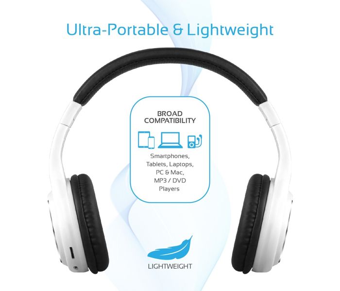 Promate Tango-Bt Foldable On-Ear Wireless Stereo Headset with Built-In Music Controls, White - Zoom Image 3