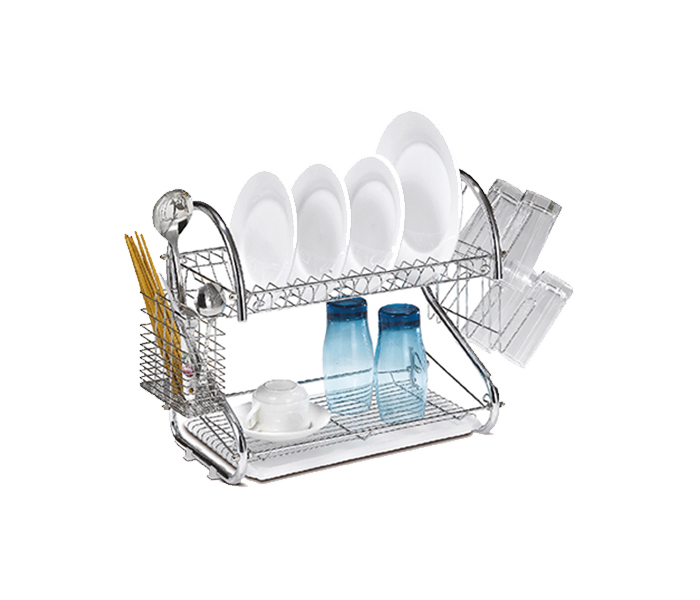 Homeway HW-1176 N Stainless Steel Two Tier Dish Rack - White - Zoom Image