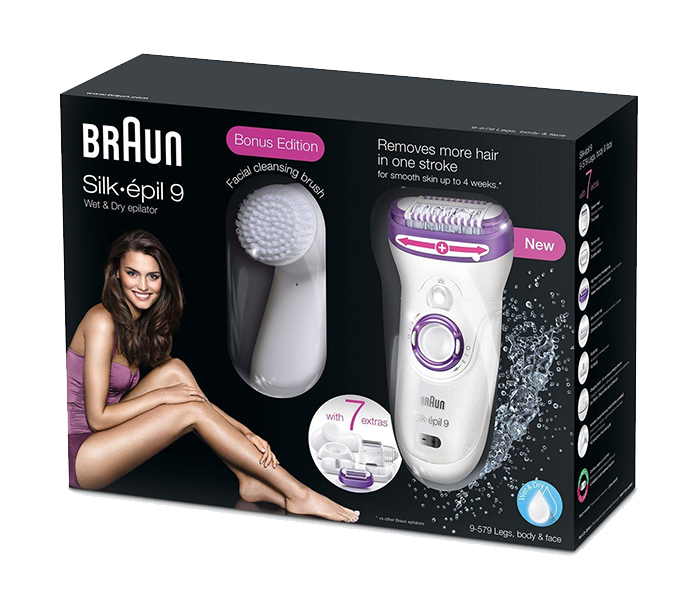 Braun 9-579 Silk-epil 9 Wet & Dry Epilator with 7 Extras - White & Purple - Zoom Image 6