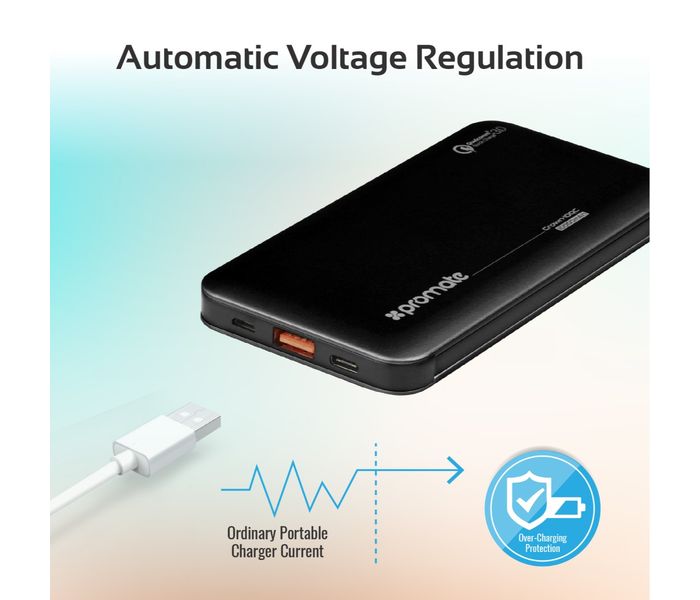 Promate Crown-10QC 10000 mAh Portable Power Bank with 18W USB Type C Charging Port, Black - Zoom Image 9