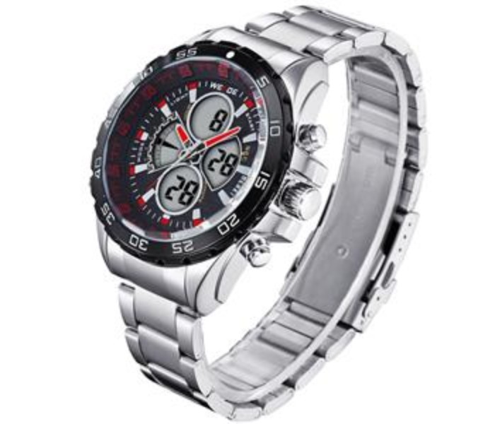 Weide WH 1103PU Mens Digital and Analog Watch Silver and Red - Zoom Image 1