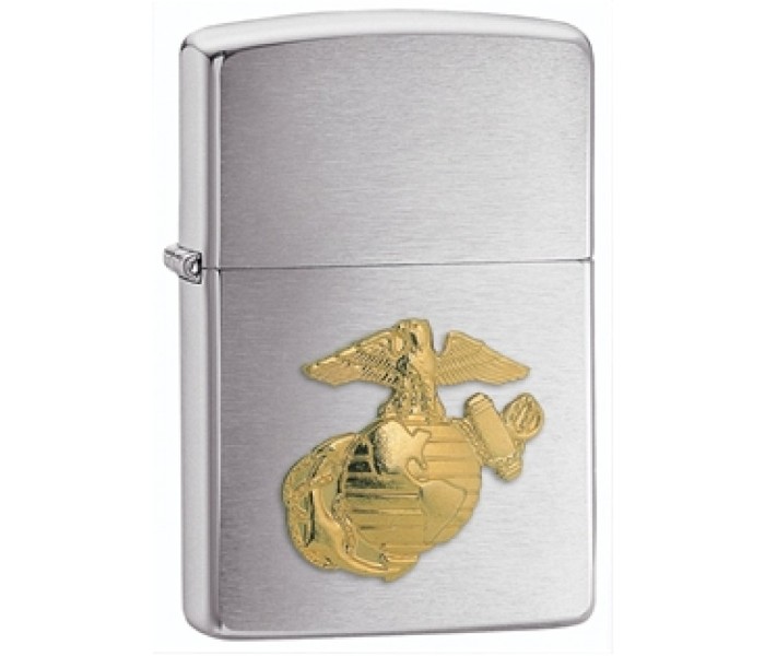 Zippo 280MAR Brush Fin Chrome Marines Lighter Silver and Gold - Zoom Image 2