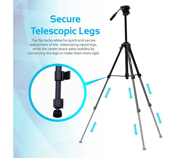 Promate Precise-170 Professional Aluminum Tripod with 3-Way Precession Head, Black - Zoom Image 2