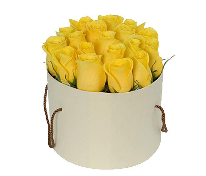 Arabian Florist 18 Pieces Just Joy Yellow Roses In Round Flower Box - Zoom Image