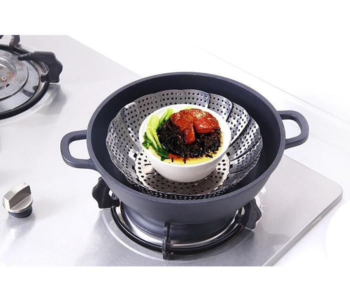 1 Piece Stainless Steel Multifunction Folding Retractable Fruit & Steaming Plate - Silver - Zoom Image 3