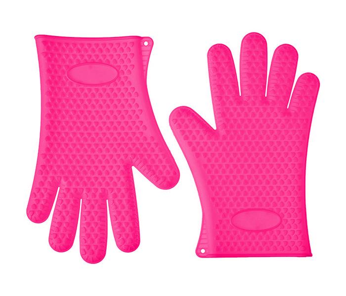 Silicone Heat Resistant Multi Purpose Grilling Bbq Gloves for Cooking & Baking - Pink - Zoom Image