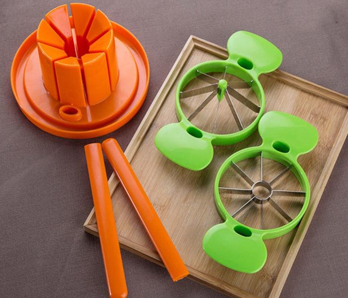 ABS Multi-Functional Fruit Cutter - Green & Orange - Zoom Image 1