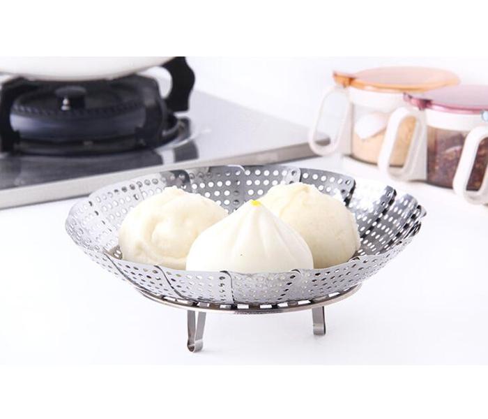 1 Piece Stainless Steel Multifunction Folding Retractable Fruit & Steaming Plate - Silver - Zoom Image 4