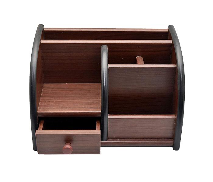 Wooden Desk Organizer Pen Stand with Drawer - Brown - Zoom Image 1