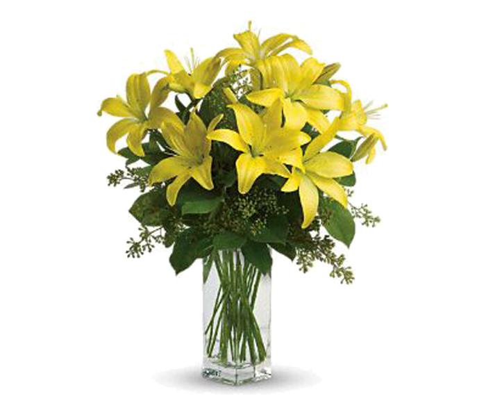 Arabian Florist 5 Stems of Yellow Lilies with Vase - Zoom Image