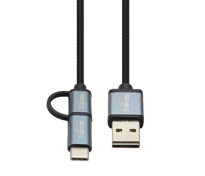 Trands TR-CA027 2-in-1 Reversible Cable With Micro USB & Type C Cable - 1m, Black - Zoom Image 3