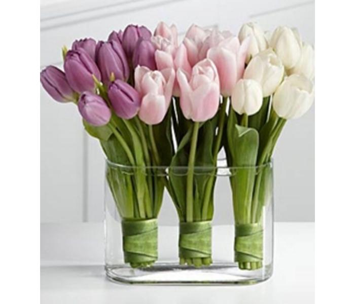 Arabian Florist Tulips with Vase - Purple, Pink & White, 30 Pieces - Zoom Image