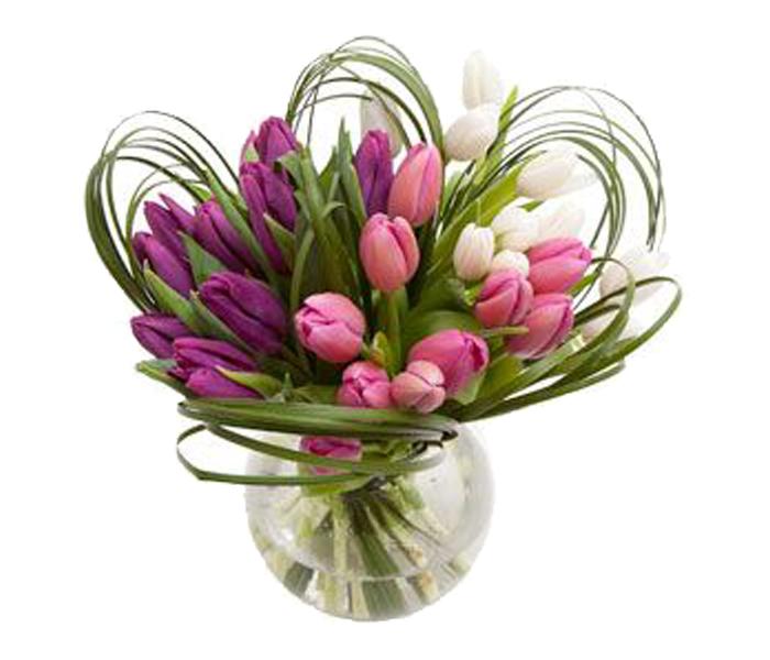 Arabian Florist Tulip Treasure with Vase - Pink, Purple & White, 24 Pieces - Zoom Image