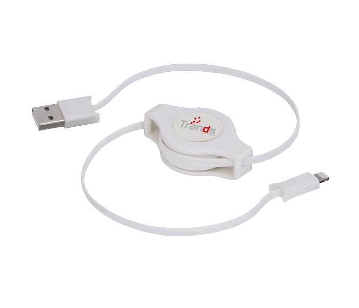 Trands TR-CA619 Retractable MFi Certified Flat Lightning Cable - 12m, White - Zoom Image 1