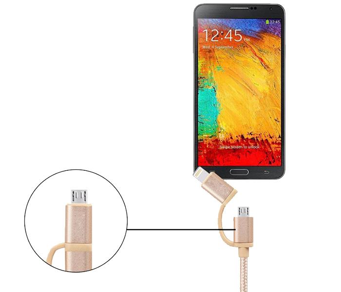 Trands TR-CA784 2-in-1 MFi Lightning Cable with Micro USB Connector - 1m, Gold - Zoom Image 3