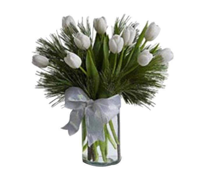 Arabian Florist 10 Stems of White Tulips with Vase Bouquet - Zoom Image