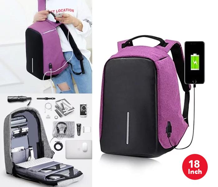 Anti-Theft Backpack 18 Inch with USB Port Purple, JA002 - Zoom Image 1