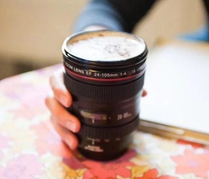 Camera Lens Coffee Cup with Top - Black - Zoom Image 3