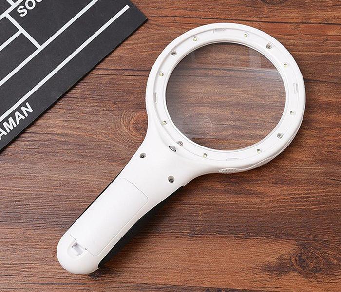 8 LED Light Reading 10X Magnifying Glass - White - Zoom Image 4