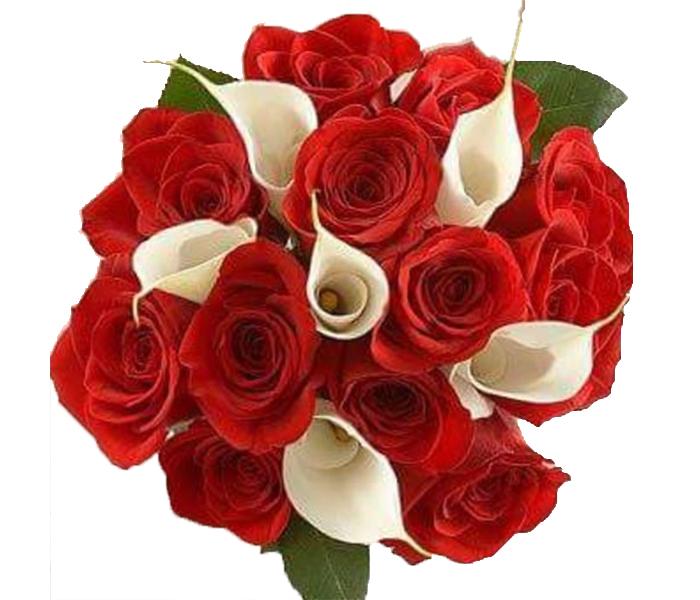 Arabian Florist 21 Pieces Cognizant Red Roses & White Cala Lilly Bouquet - Zoom Image