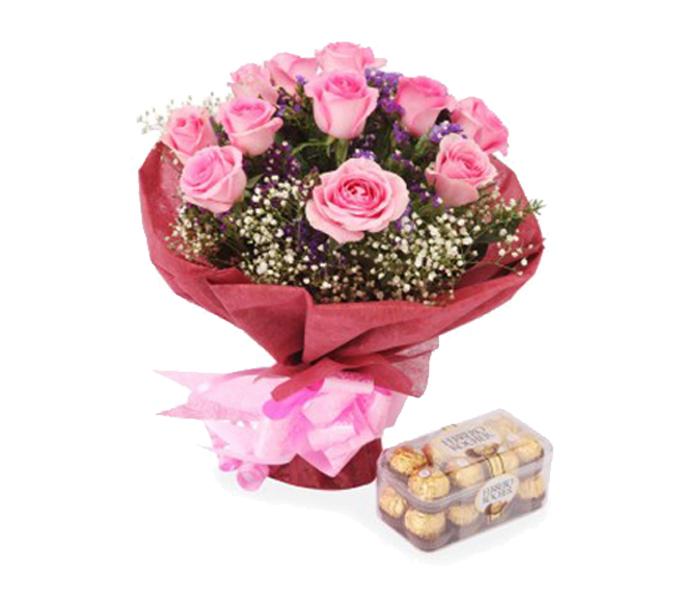 Arabian Florist Romantic Pink with Pack of 16 Ferrero Rocher - Zoom Image