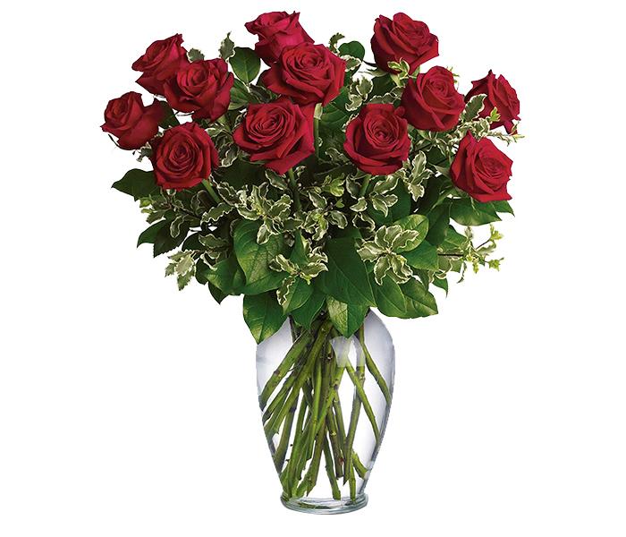 Arabian Florist 12 Pieces Red Roses with Vase Bouquet - Zoom Image