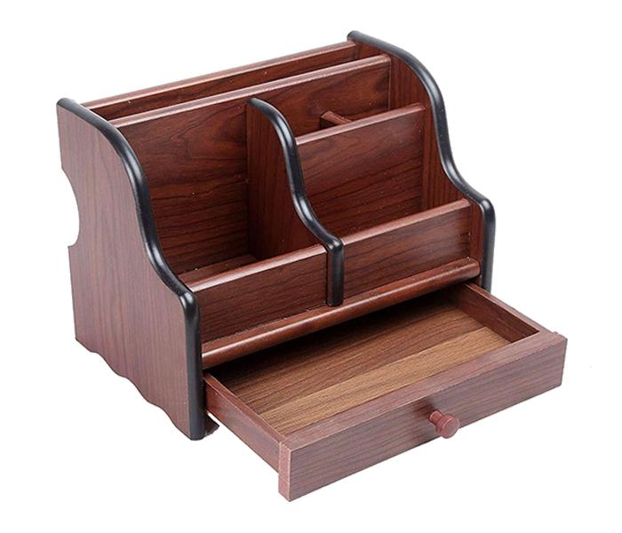 Wooden Big Size Pen Stand with Drawer - Brown - Zoom Image 2