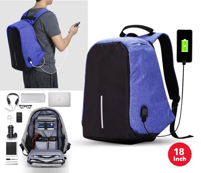 Anti-Theft Backpack 18 Inch with USB Port Blue ,JA002 - Zoom Image 1