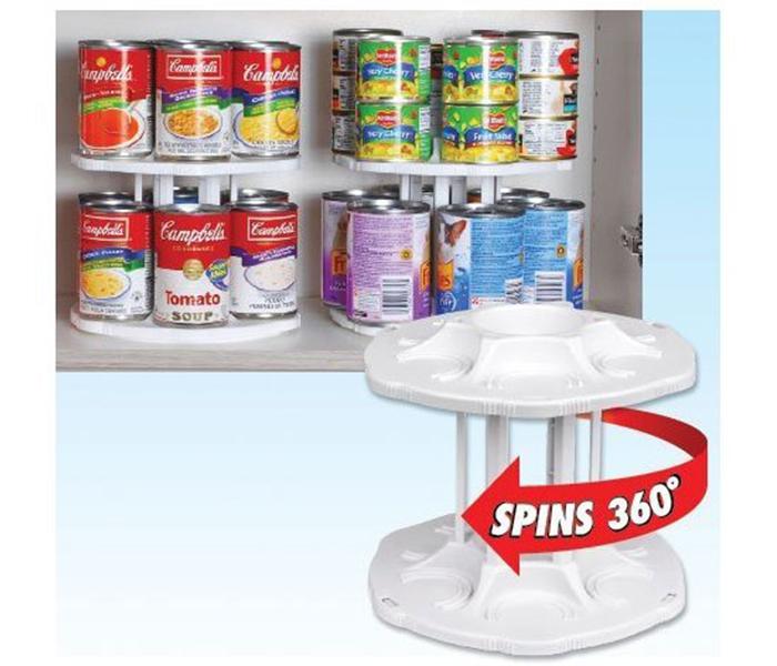 Two Tire Spinning Can Carousel Bottle Shelf Cabinet - White - Zoom Image 3