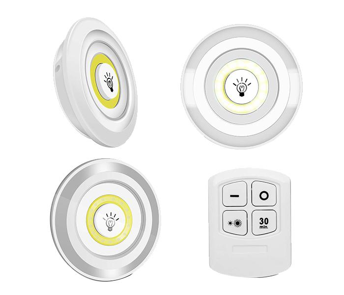 COB LED Puck Lights with Remote Control - Set of 3, White - Zoom Image 3