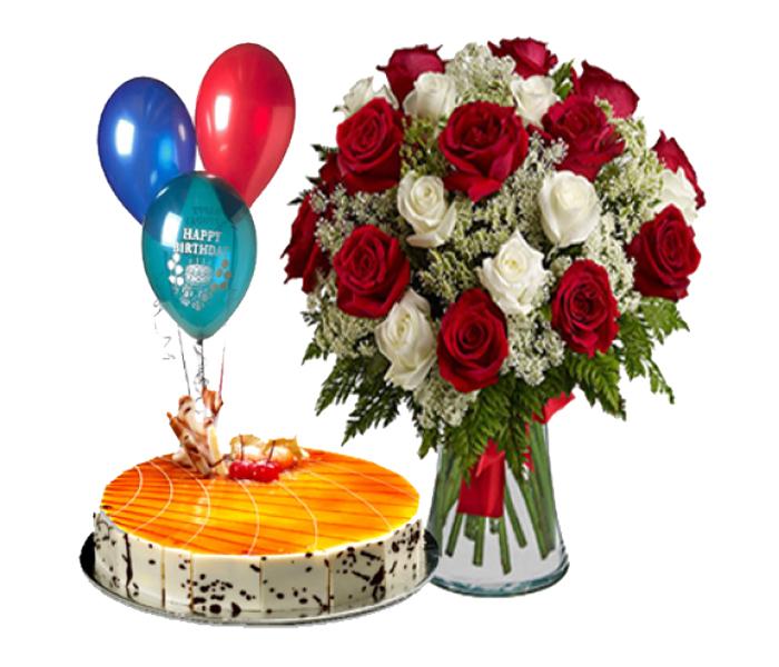 Arabian Florist Wishing Love Red & White Roses with Cake Combo Gift - Zoom Image