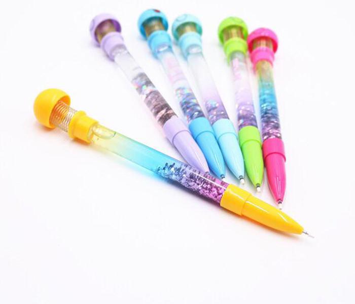 Zen 1 Ps Fairy Smiling Emoji Face Bouncing Spring Head Writing Pen with Shaking Glittering Water Inside - Multi Colour - Zoom Image 2