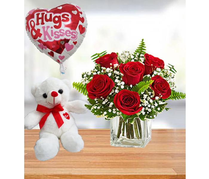 Arabian Florist Love Affordable Combo Red Roses with Teddy Bear - Zoom Image