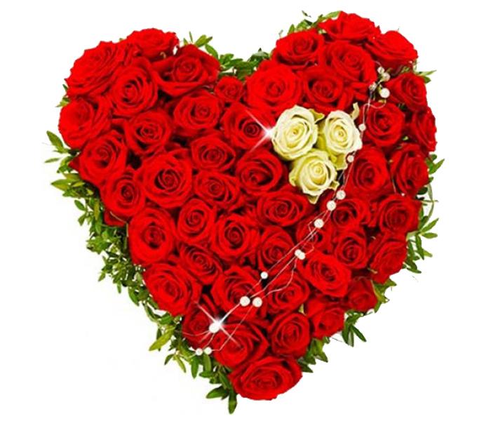 Arabian Florist 40 Pieces Cheerful Red Roses with White Roses In A Heart Shape Bouquet - Zoom Image