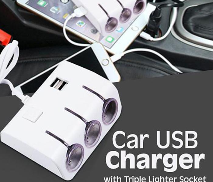 Zen USB Car Charger with Triple Lighter Socket - White - Zoom Image 2