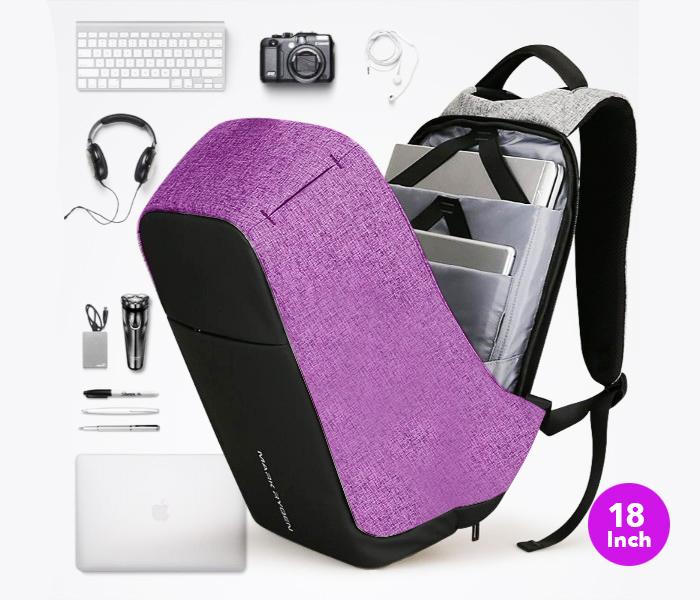 Anti-Theft Backpack 18 Inch with USB Port Purple, JA002 - Zoom Image 3