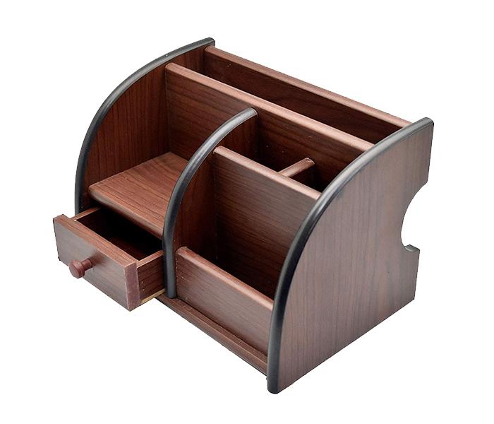 Wooden Desk Organizer Pen Stand with Drawer - Brown - Zoom Image 3