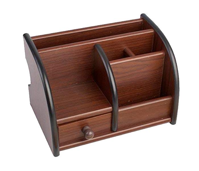 Wooden Desk Organizer Pen Stand with Drawer - Brown - Zoom Image 4