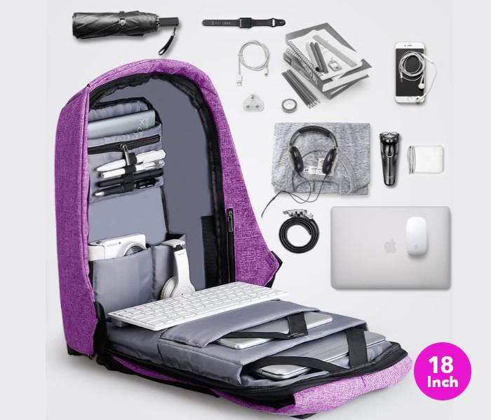 Anti-Theft Backpack 18 Inch with USB Port Purple, JA002 - Zoom Image 2