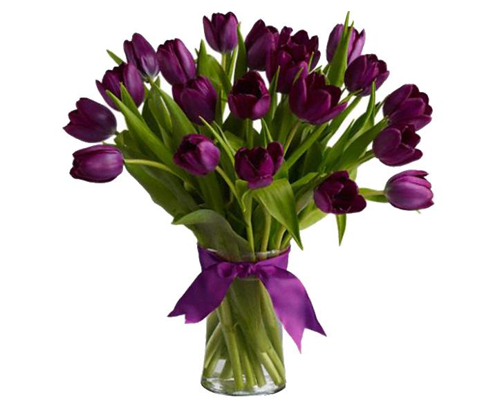 Arabian Florist 20 Pieces Passionate Purple Tulips with Vase - Zoom Image