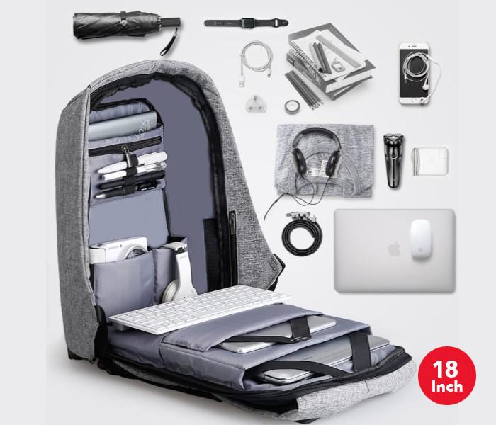 Anti-Theft Backpack 18 Inch with USB Port Grey ,JA002 - Zoom Image 3