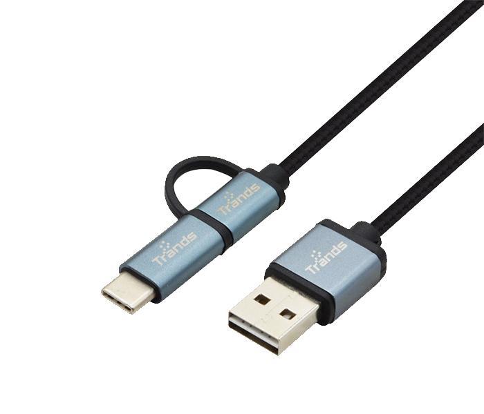 Trands TR-CA027 2-in-1 Reversible Cable With Micro USB & Type C Cable - 1m, Black - Zoom Image 4