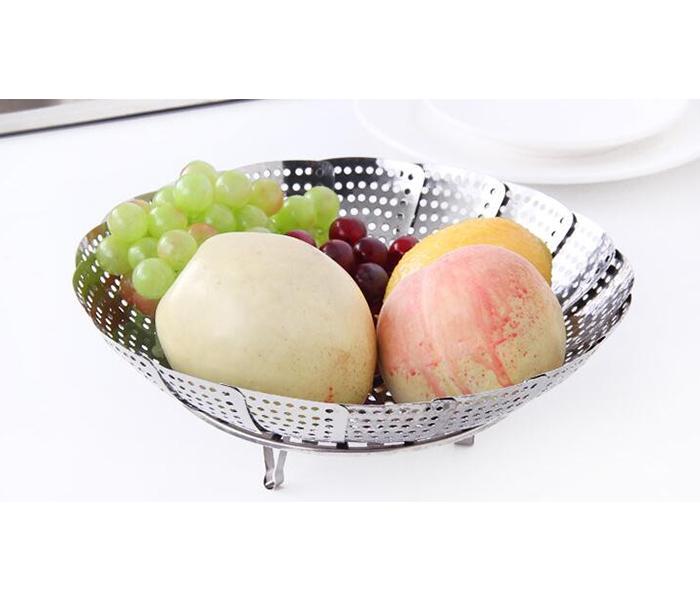 1 Piece Stainless Steel Multifunction Folding Retractable Fruit & Steaming Plate - Silver - Zoom Image 5