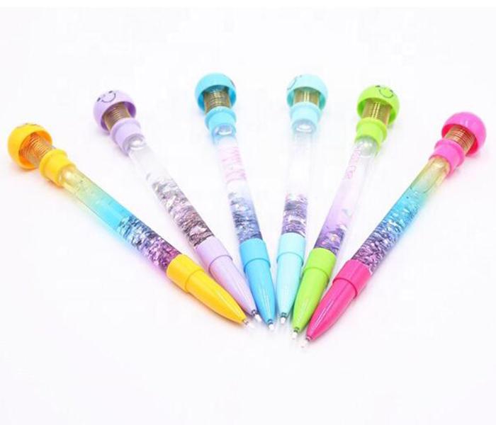 Zen 1 Ps Fairy Smiling Emoji Face Bouncing Spring Head Writing Pen with Shaking Glittering Water Inside - Multi Colour - Zoom Image 5